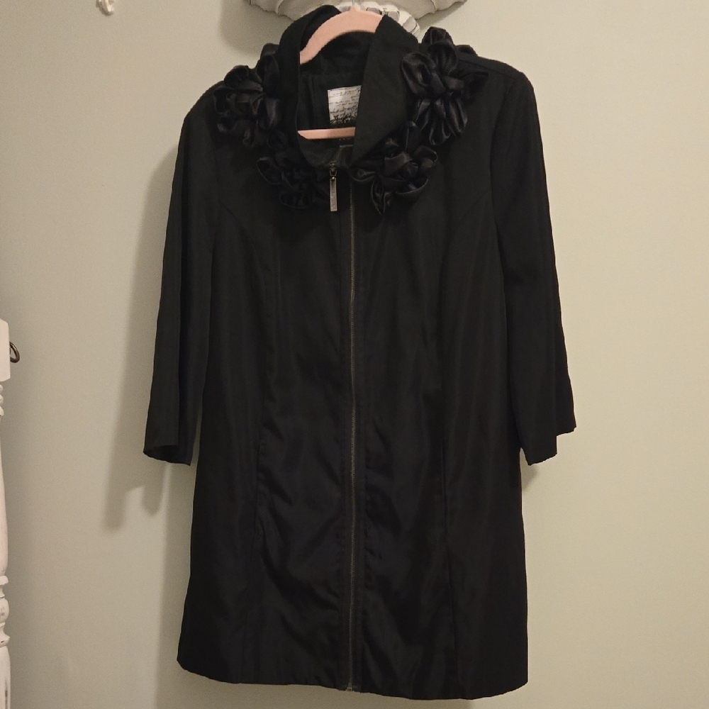 Kensie Black Coat with Script Detail